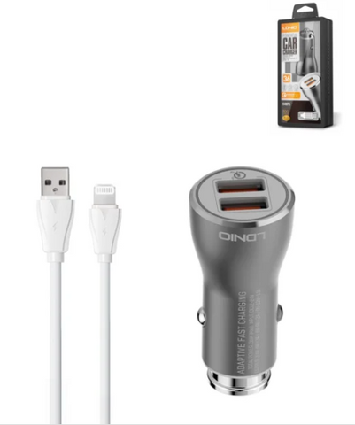 LDNIO C407Q QC3.0 Dual USB-A Car Charger with USB A-L Cable (3ft) (36W)
